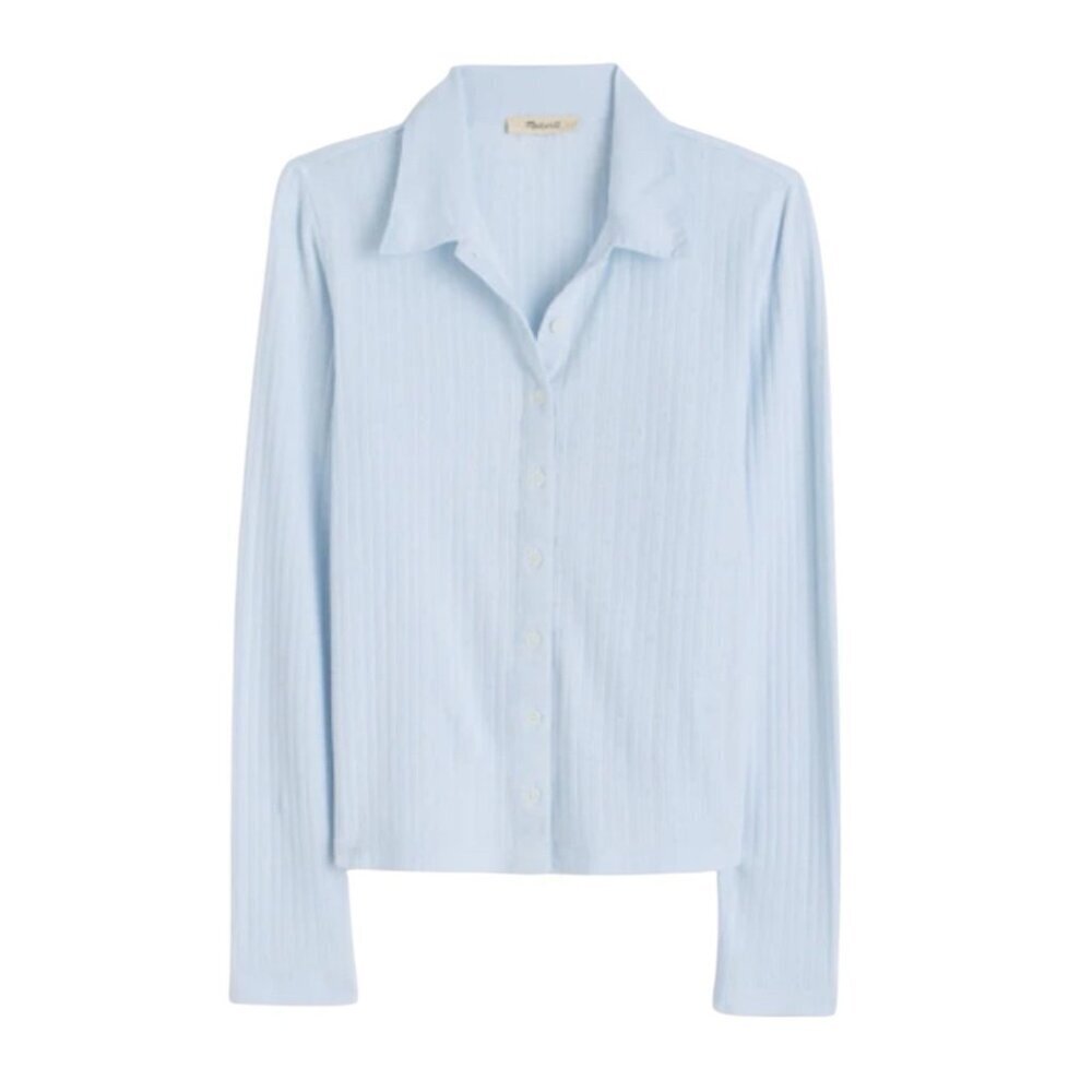 Madewell Pointelle-Knit Cardigan Top~Size XXS~Soft Blue Classic Cotton NWT~L1535